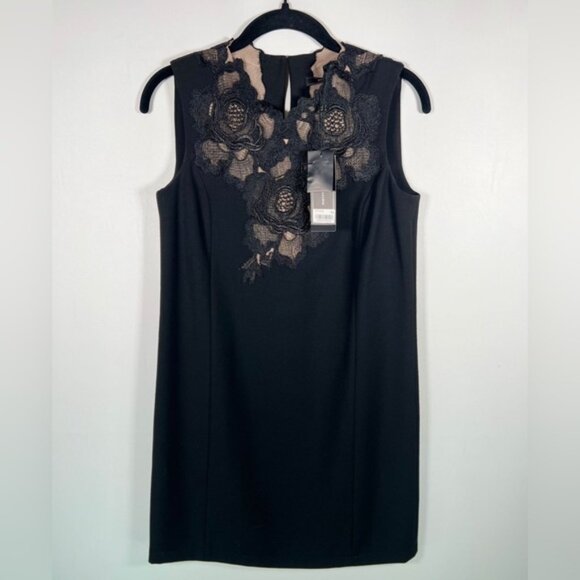 NWT BCBGMAXAZRIA VALENTINE Lace Aplique Sleeveless Black Mini Dress IZD6Y967 XXS - Picture 5 of 16